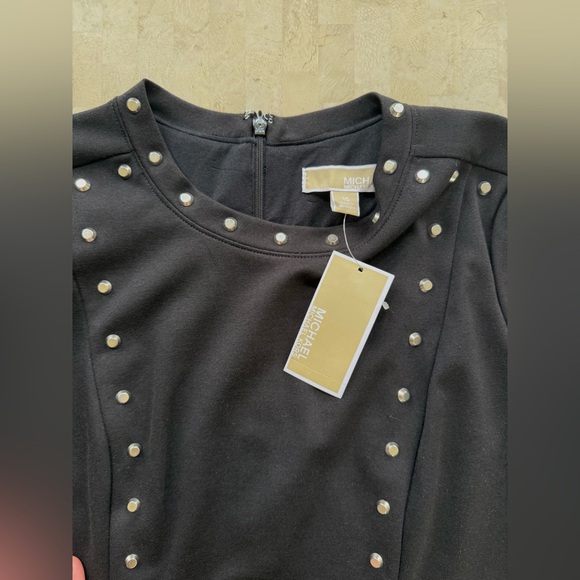 Michael KORS Black w Silver Metal Studs Bodycon Sexy Dress Women’s Sz 10 NWT - Picture 2 of 7